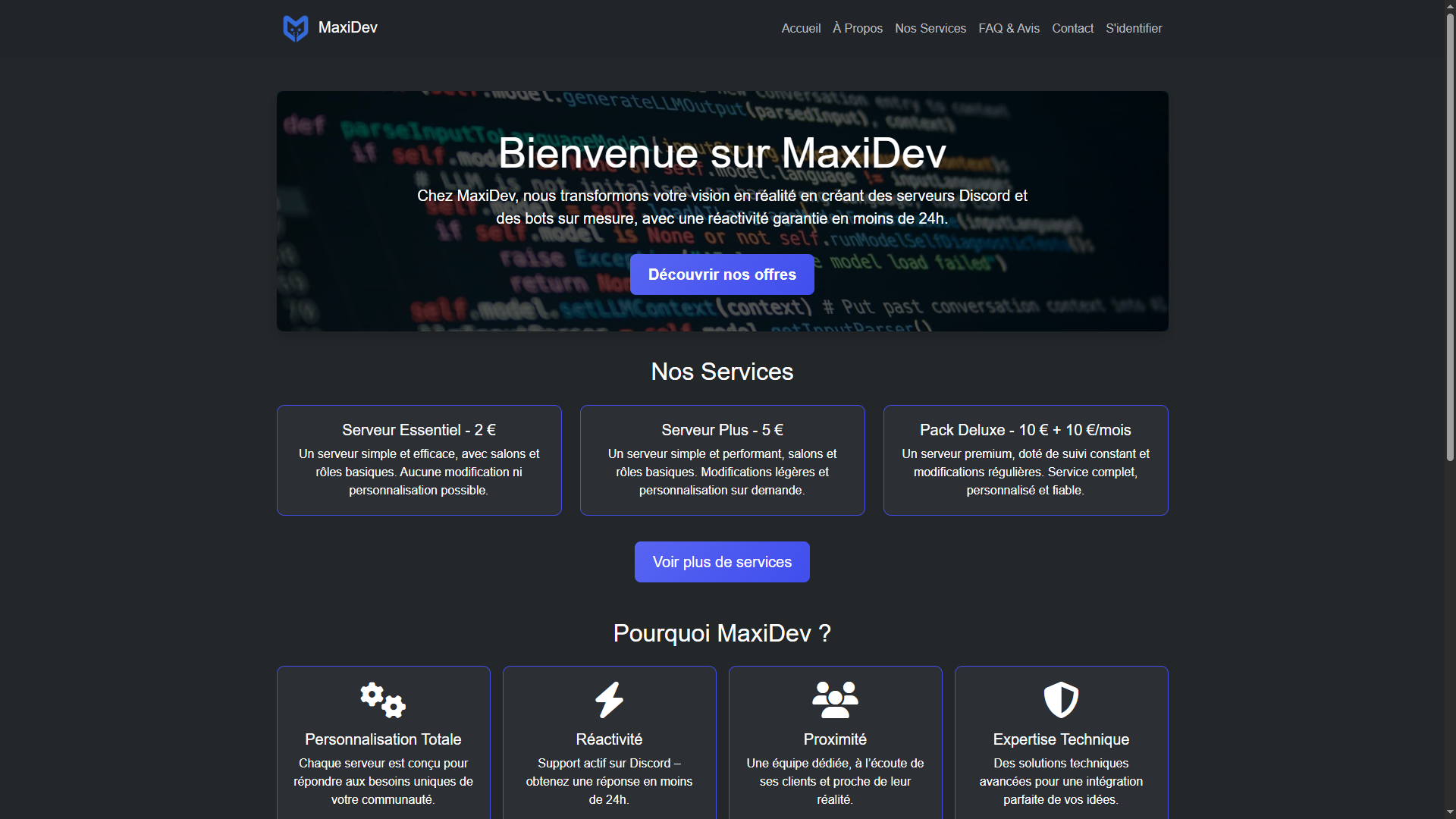 MaxiDev — Accueil et offres