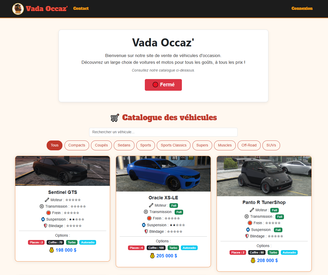 Vada Occaz — Catalogue de véhicules